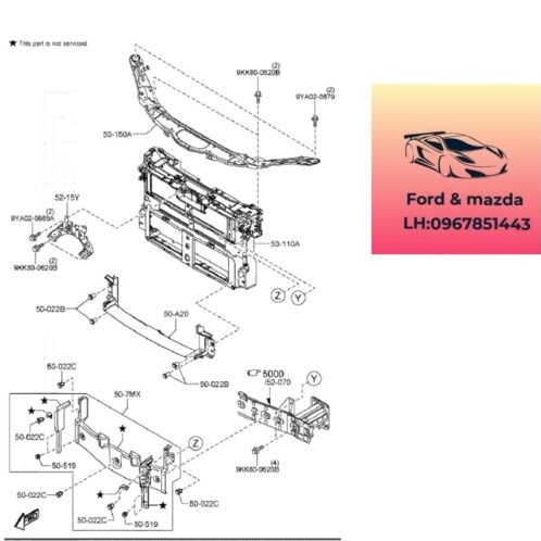Ốp trên khung xương két nước mazda cx30 2021-2022-2023-2024-2025 thanh sắt trên khung xương két nước mazda cx30 Tấm sẵn đỡ ổ khóa capo mazda cx30 DFR553150