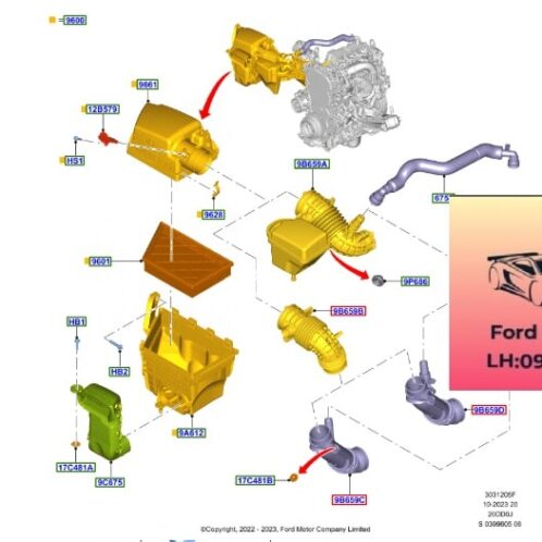 Cảm biến lưu lượng gió ford ranger everest-2022-2023-2024-2025-2026-2027-cảm biến gió ford ranger everst cảm biến gió hộp lọc gió ford ranger everest LC3Z12B579B