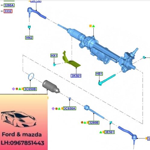 Cao su thước lái ford ranger everest 2022-2027 Cao su thước lái ford ranger everest 2022-2023-2024-2025-2026-2027-cao su lái trong thước lái ford ranger everest cao su chụp bụi lái trong ford ranger everest MB3Z3280C