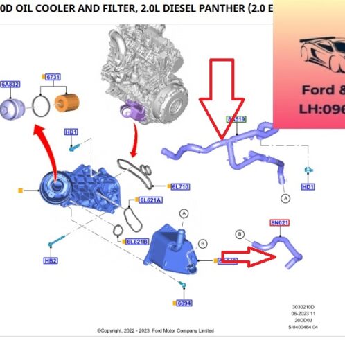 Ống nước vào két làm mát dầu ford ranger everest 2018-2019-2020-2021-2022-2023-2024-2025-2026-2027- tuy ô két sinh hàn ford ranger everest MB3Z6A715W