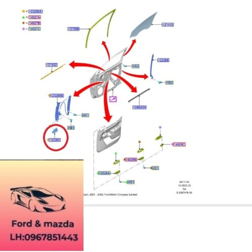 Mô tơ Compa lên xuống kính ford ranger everest 2022-2021-2022-2023-2024-2025-2026- mô tơ Cáp nâng hạ kính cánh cửa ford ranger everest N1WZ6023394A-N1WZ6023395A-