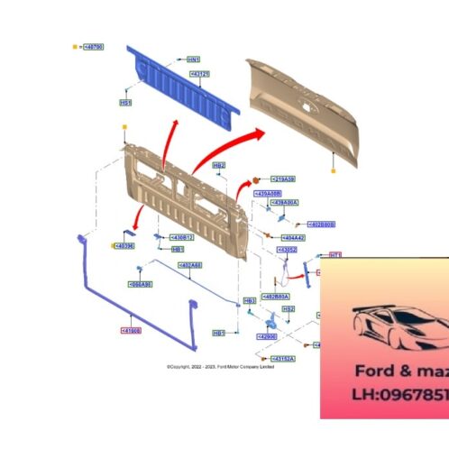 Thành thùng sau ford ranger everest 2022-2021-2022-2023-2024-2025-2026- bửng thùng sau ford ranger everest cánh cửa thùng sau ranger N1WZ2640110E